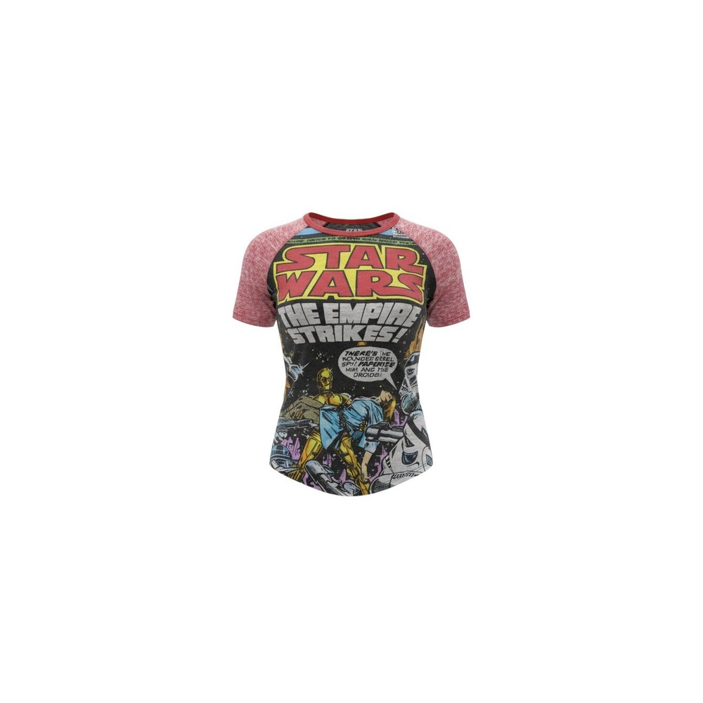 Star Wars Graphic Tee Womens Medium Gray Red Empire Strikes Back Raglan Shirt